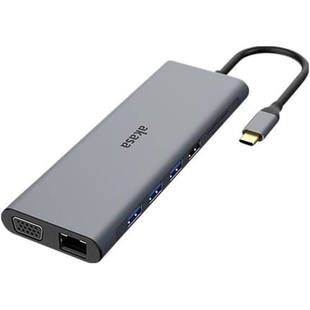 Akasa USB Type-C 14-In-1 Dock(Data / PD Type C, 2 x HDMI, VGA, 3xUSB3.2 Gen1 / 2xUSB 2.0 Type-A,RJ45, SD and Micro SD Card Reader, 3.5mm Audio Jack)