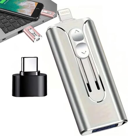 Vyzio - 3-in-1 USB Stick - 64GB - Lightning + Micro USB + USB-C - Voor iPhone & Android - Zilver - DATAFLEX
