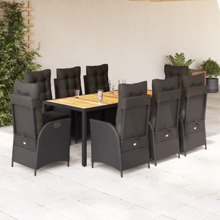 vidaXL - 9-delige - Tuinset - poly - rattan - zwart