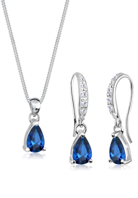 Elli - Sieraden Set - Dames druppel set synthetische saffier zirkonia in 925 sterling zilver - Dames