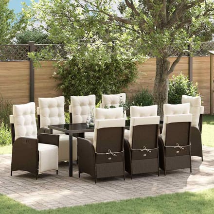 vidaXL - Tuin - Eettafel - Set - 9 - st - Bruin - poly - rattan