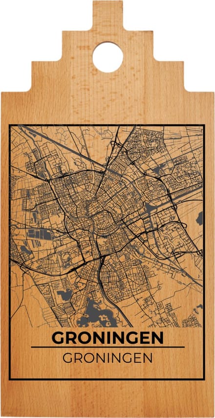 JM Woods - Borrelplank - Serveerplank - Hapjesplank - Kaasplank - Plattegrond - GRONINGEN - Gepersonaliseerd - Cadeau tip!