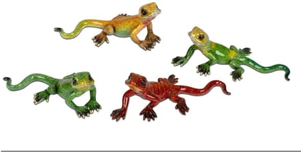 Amfibie - Gekko - Veel kleur - Beeld - Decoratie - 4 set - 13x9x6,5cm - Polyresin