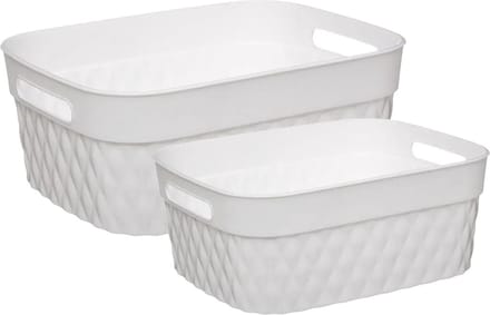 Opbergmanden/opbergboxen - 5L - 8,5L - wit - kunststof - set van 2x