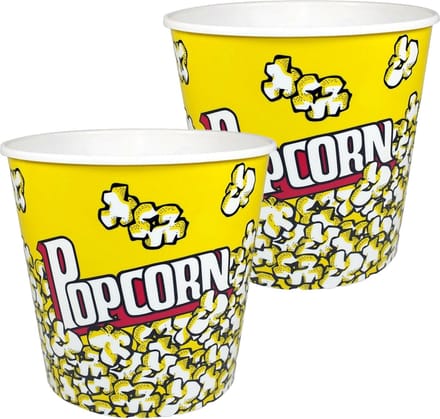 Concorde Popcorn bak - 2x - geel/wit - kunststof - D21 cm - 4.7 liter - herbruikbaar