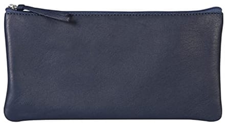 Etui van lamsleer, plat, 11 x 22 cm, donkerblauw