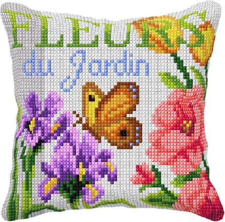Borduurpakket - kussen "Fleurs du Jardin" - 40 x 40 cm - Orchidea