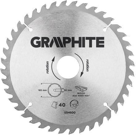 GRAPHITE Cirkelzaagblad 185 mm, 40 tands, Hout