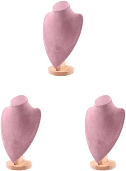 Hanger Display Stand - Sieradenhouder Bustes - Sieraden Presentatie - Fluweel Bedekt - 3 Set L - Roze