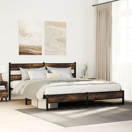 vidaXL - Bedframe - zonder - matras - metaal - gerookt - eikenkleurig - 193x203 - cm