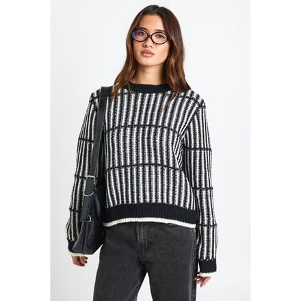 boohoo Dames Zachte gebreide streeptrui | Zwart | Maat: Large