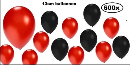 600x Mini ballon metallic Zwart en rood 5 inch(13cm)