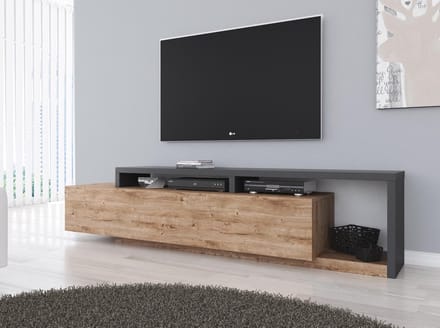 Meubella - TV-Meubel Bello - Eiken - Antraciet - 219 cm