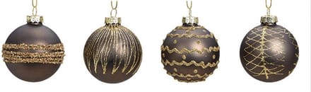 Glazen Kerstballen Met Glitters - Grijs / Goud - Diameter 6cm - 12 Stuks