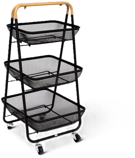 5Five Keuken/badkamer opberg trolley - 3 laags - zwart - 48 x 41 x 87 cm - mesh metaal
