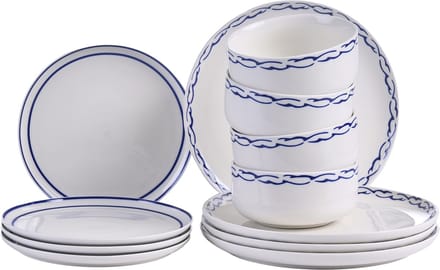 AMCHUR - Serviesset 12-delig - Wit/Blauw - Porselein