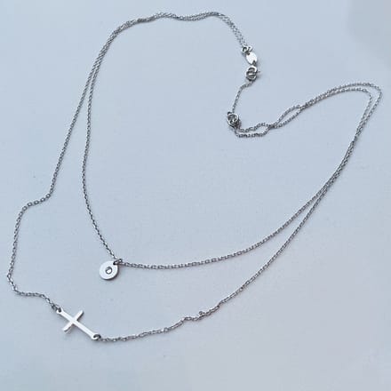 Layerketting | collier | kruis & zirkonia | AG925 | zilver