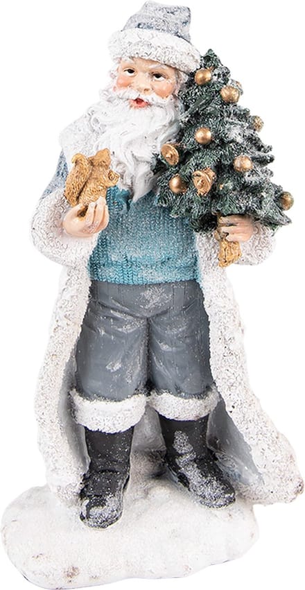 Clayre & Eef Beeld Kerstman 21 cm Grijs Blauw Kunststof