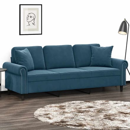 vidaXL - Driezitsbank - met - sierkussens - 180 - cm - fluweel - blauw
