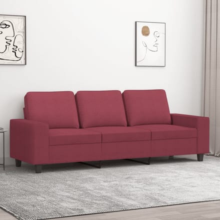 Vidaxl Bank 3-Zits, Wijnrood, 180 Cm, Gestoffeerd met Stof