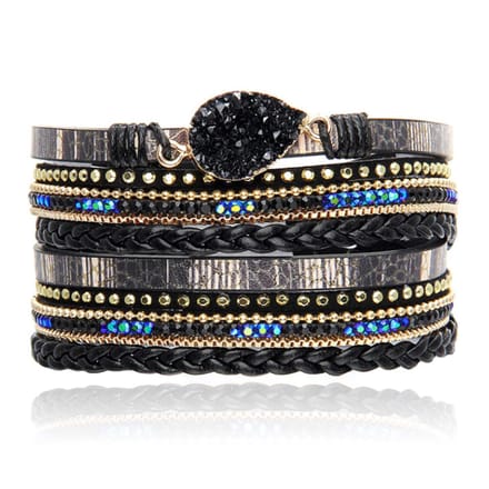 Zwarte Multilayer Armband met Steen