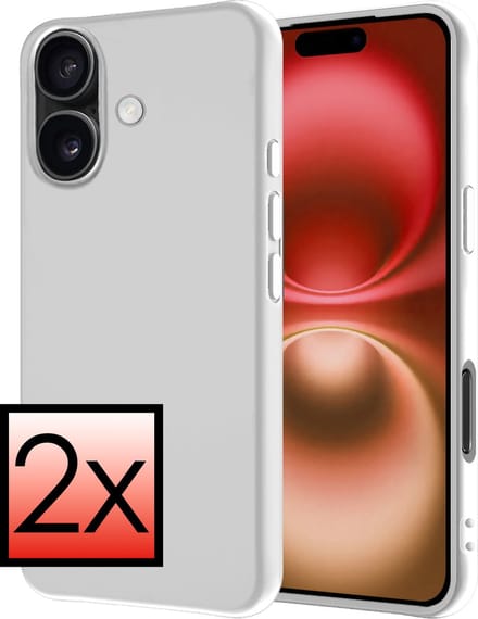 Hoesje - 2 Stuks - Geschikt voor Apple iPhone 16 - Sterk & Shockproof - Case Siliconen - Back Cover - Telefoon Hoes - Wit