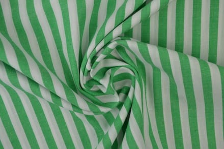 10 meter gestreepte stof - Groen/wit gestreept - 6,5mm strepen