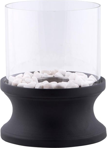 Bioethanol XL sfeerhaard zwart rond 20cm glas 30cm hoog + stenen decoratie