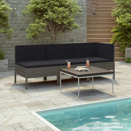 vidaXL - 3-delige - Loungeset - met - kussens - poly - rattan - grijs