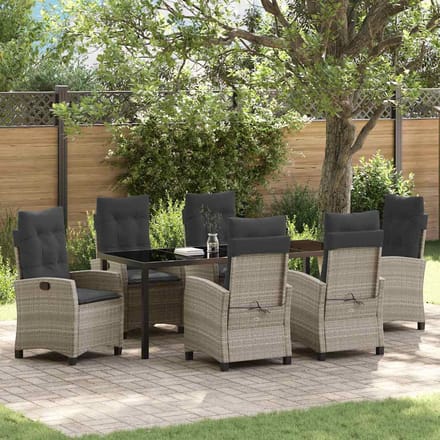 vidaXL - Tuin - Eettafel - Set - 7 - st - Lichtgrijs - poly - rattan