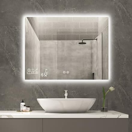 Infrared Heating Mirror 250 Watt - Horizontal Bathroom Mirror 80 x 60 cm - Electric Wall Radiator - Smart WiFi with LED Lighting
