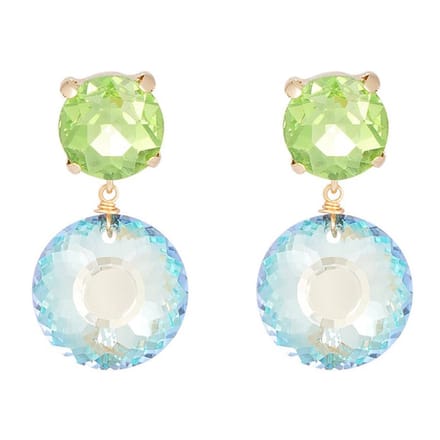 Yehwang Oorbellen Dubbele Diamanten goud blauw