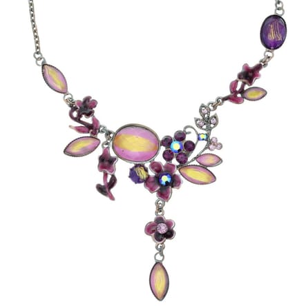 Behave - Ketting met bloemen en steentjes - Paars - 43 cm