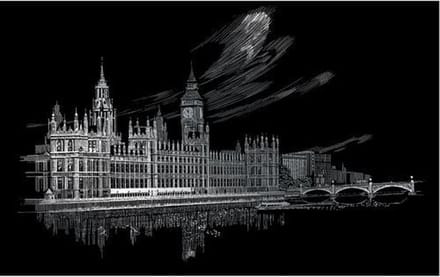Silver Foil Engraving Art A3 - Big Ben & Parliament