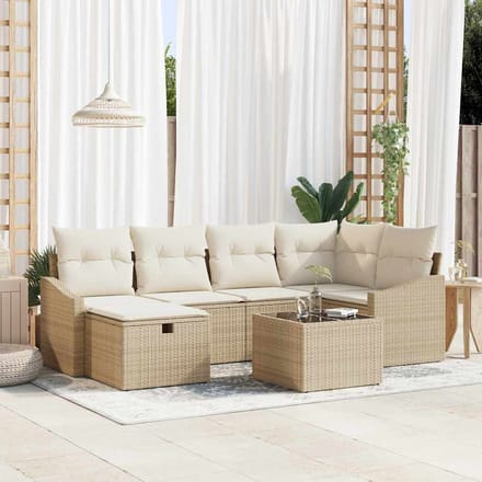 vidaXL Bankstel met kussen 6 pcs poly rattan