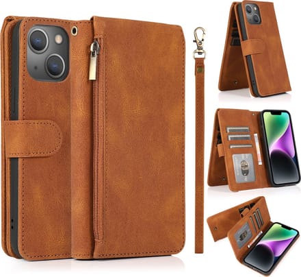 Hoesje geschikt voor iPhone 15 Pro - Bookcase - Pasjeshouder - Portemonnee - Rits - Kunstleer - Bruin