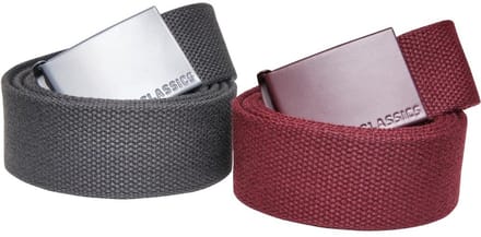 Urban Classics - Colored Buckle 2pack Canvas riem - S/M - Bordeaux rood/Grijs