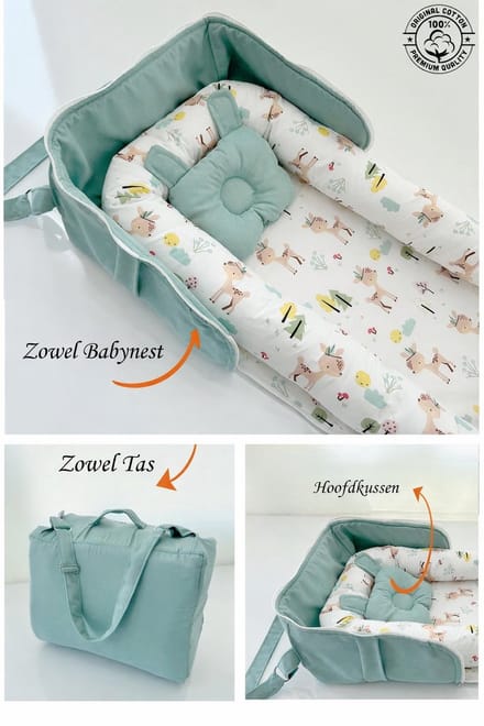 Babynestje - Draagbaar Baby Nestje met Draagtas - Mint