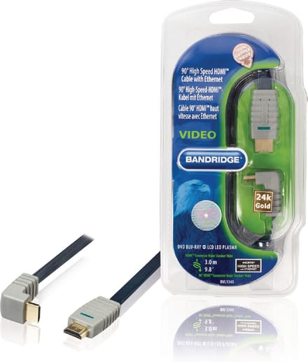 Bandridge HDMI 1.4 High Speed with Ethernet kabel haaks naar beneden - 3 meter