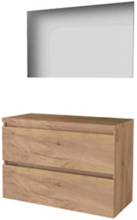 Basic-Line Basic 46 Badkamermeubelset - 100 x 46 cm - Greeploos - 2 Lades - Wastafelblad - Spiegel - Whisky Oak