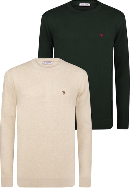 Felix Hardy Sweater Ronde Hals - 2 Pack Heren Beige-Groen - 2Xl