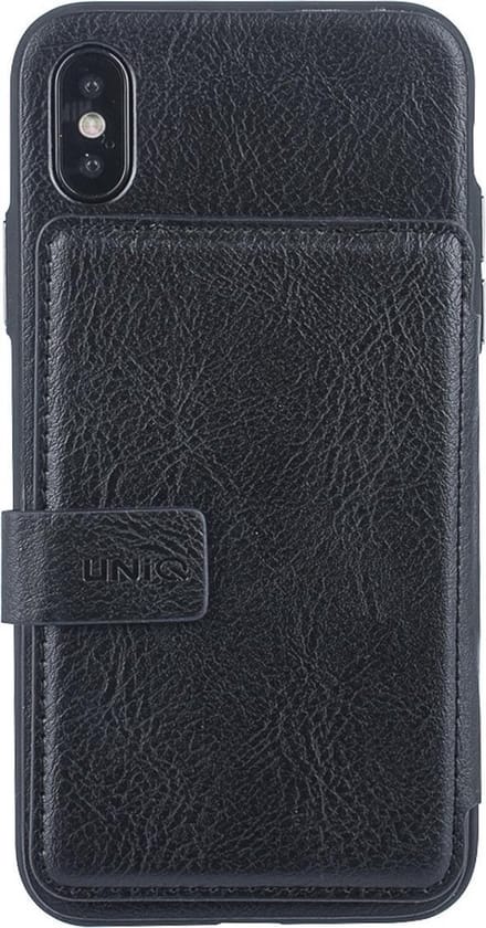 UNIQ Accessory iPhone X Kunstleer Backcover hoesje met clip pasjeshouder - Zwart