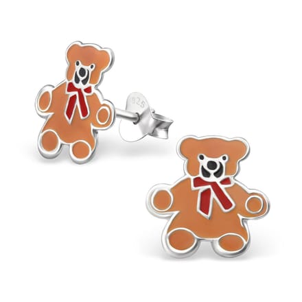 Fako Bijoux® - Kinderoorbellen - 925 Zilver - Beertje - 11x11mm - Bruin