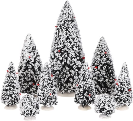 Luville - Evergreen tree assorted 9 pieces - Kersthuisjes & Kerstdorpen