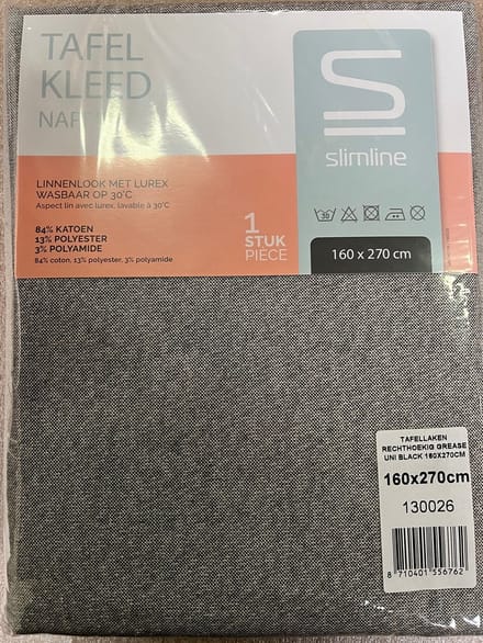 Slimline Tafelkleed Nappe Grease Uni Black Silverlook 160x270cm