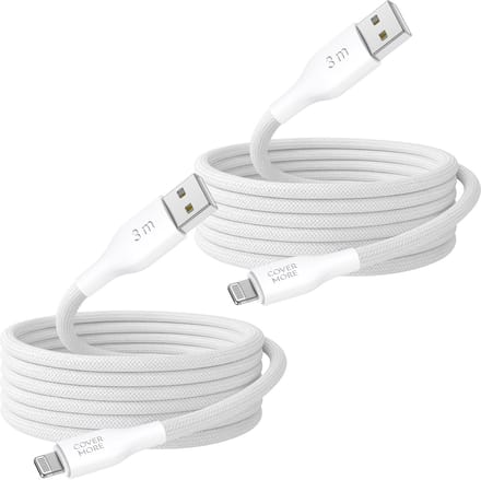 Oplaadkabel geschikt voor iPhone - Lightning kabel 3 meter - 2 stuks - Stevig - Nylon - Wit