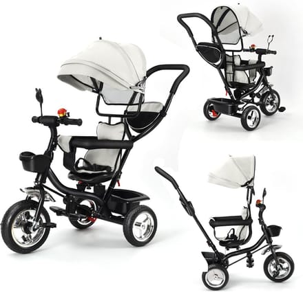 3-in-1 Loopfiets Kinderen: Schaalbare Driewieler met Omkeerbare Zitting en Duwstang