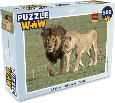 Puzzel Leeuw - Leeuwin - Gras - Legpuzzel - Puzzel 500 stukjes