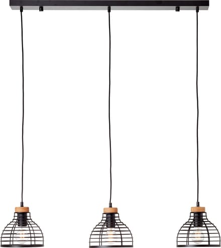 Brilliant Avia - Hanglamp - E27 max 3x40W - Zwart/Houtkleur