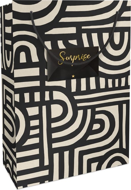 Tasje 23x33x11cm m.Geldbrief Kraftppapier Labyrinth zwart